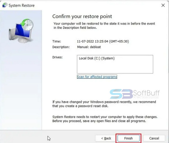 Comfirm your restore point